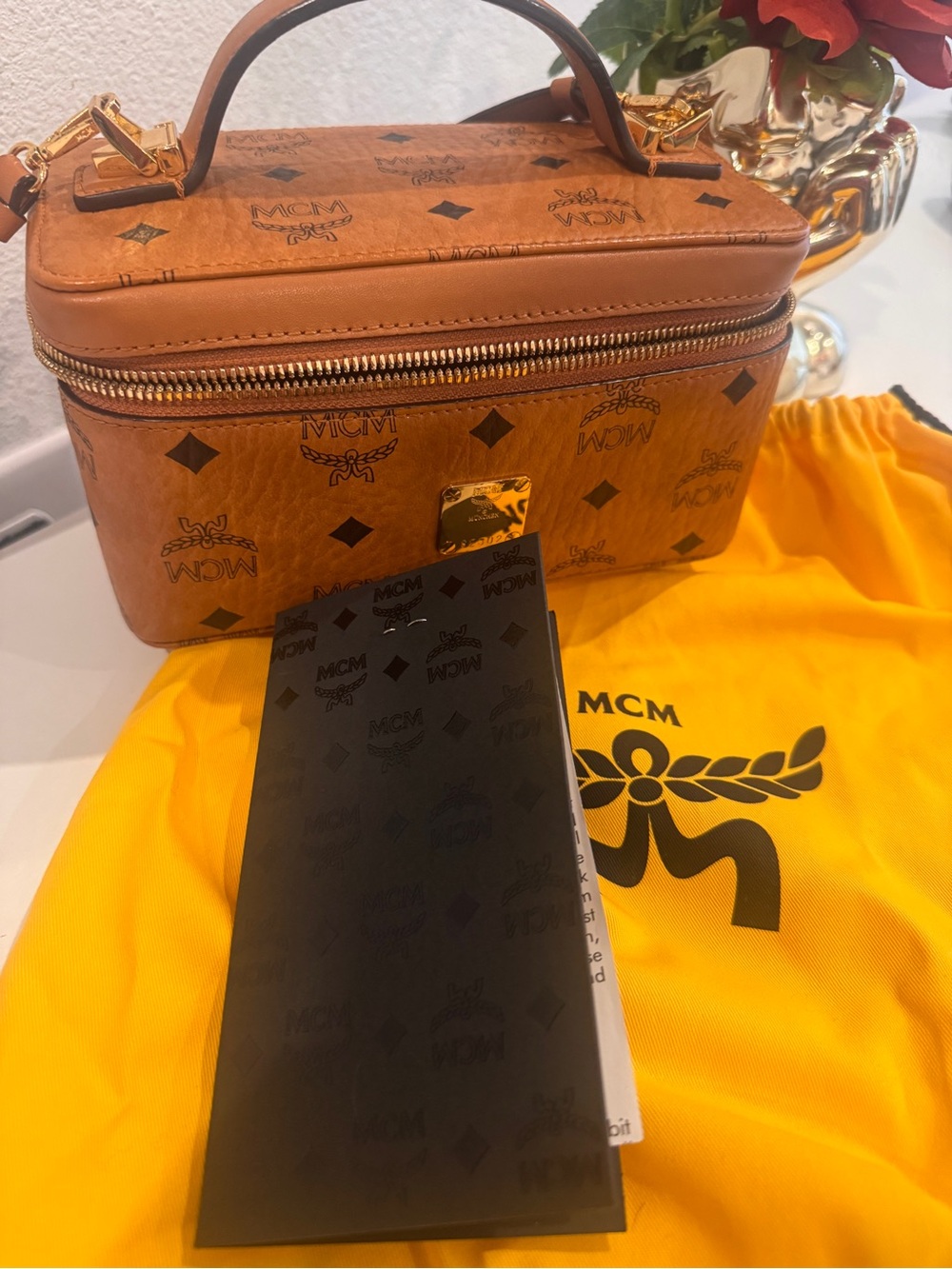 MCM Cognac Visetos Mini Vanity Bag with Gold Hardware - Picture 6 of 7